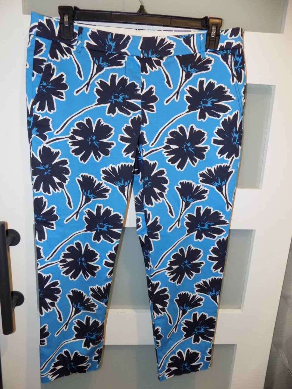 J.Crew Stretch Blue Navy Floral Print Ankle Chino Pants Size 12 Women's